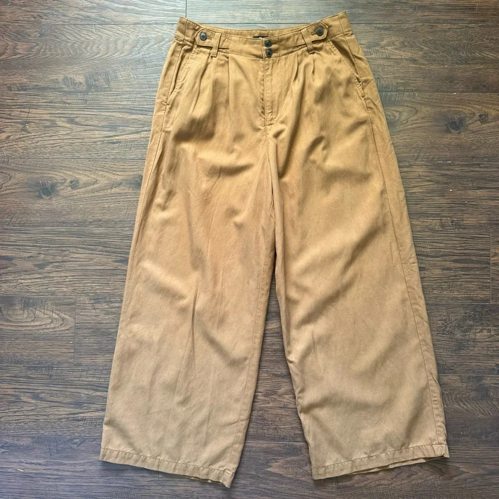 Madewell Harlow Linen Boho Wide Leg Carmel Pleated Pants Women’s Size 8P